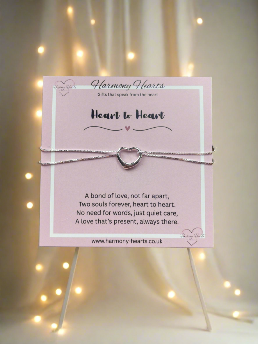 Open Heart Silver-Tone Bracelet – Heart to Heart Poem Card Gift for Her | Harmony Hearts