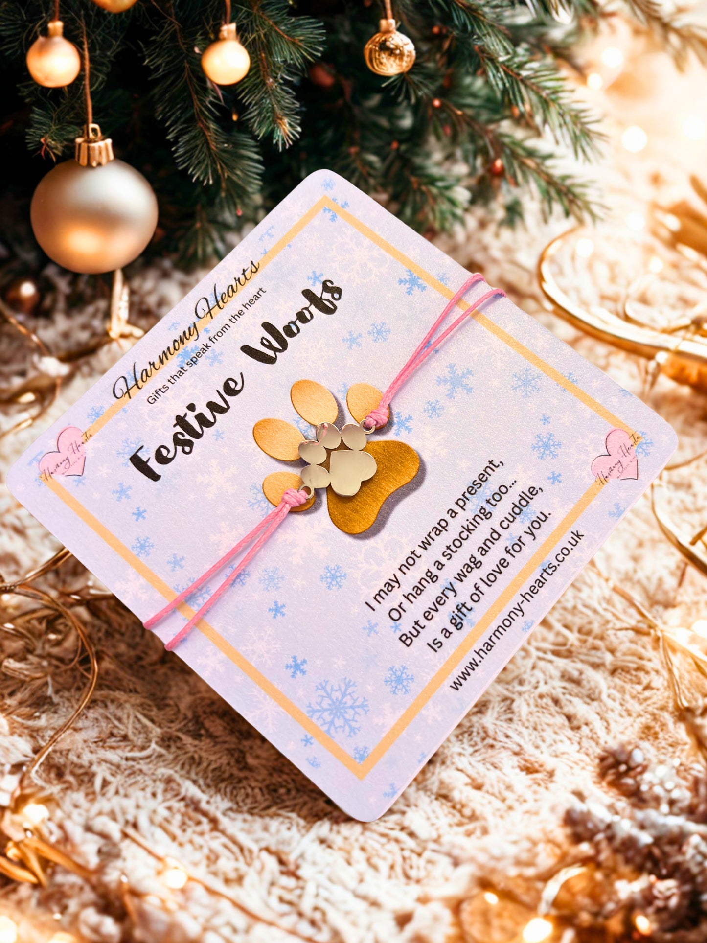 Festive card with decorative elements on a Christmas tree background