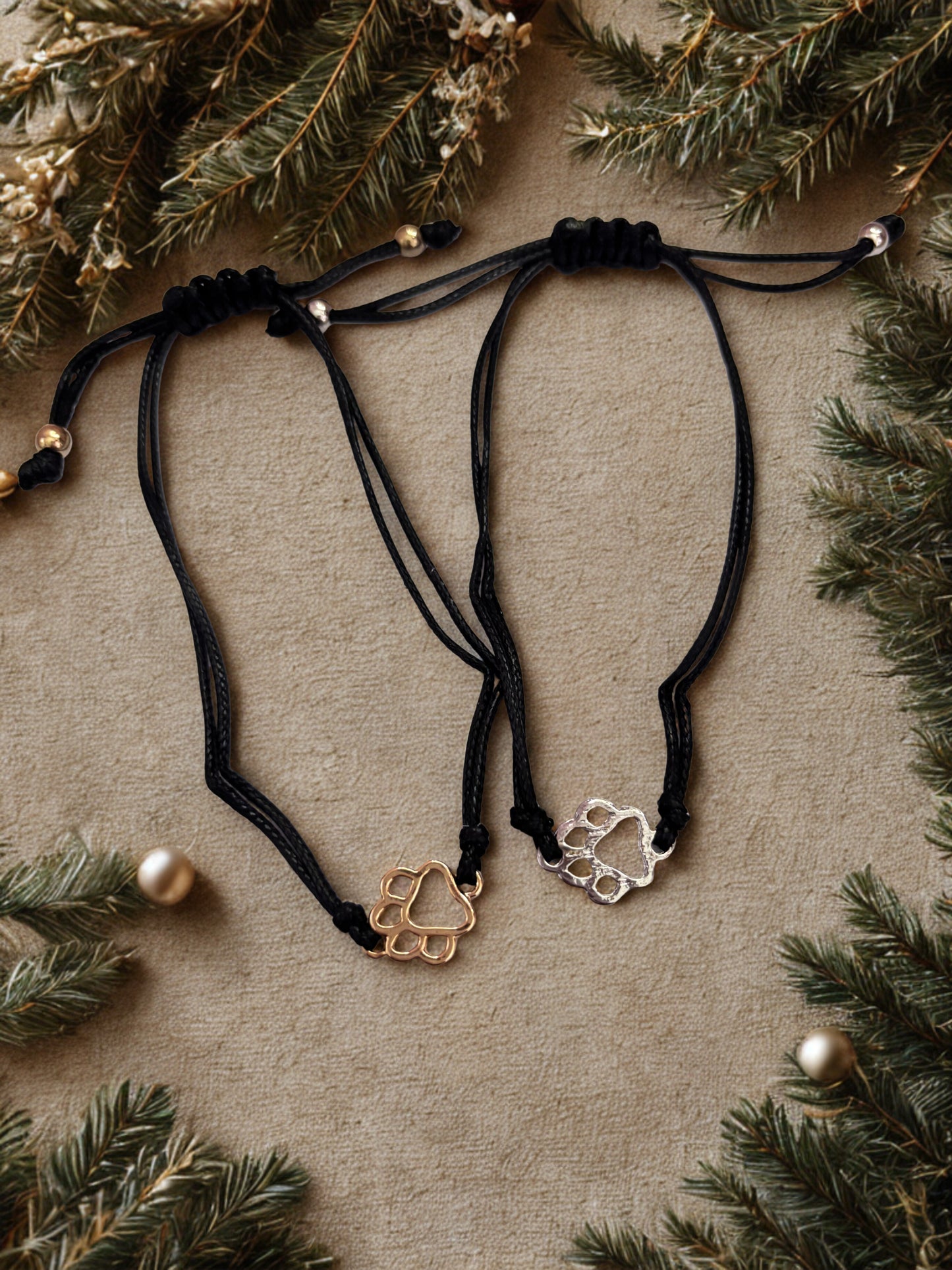Cord bracelets with dog paw charm