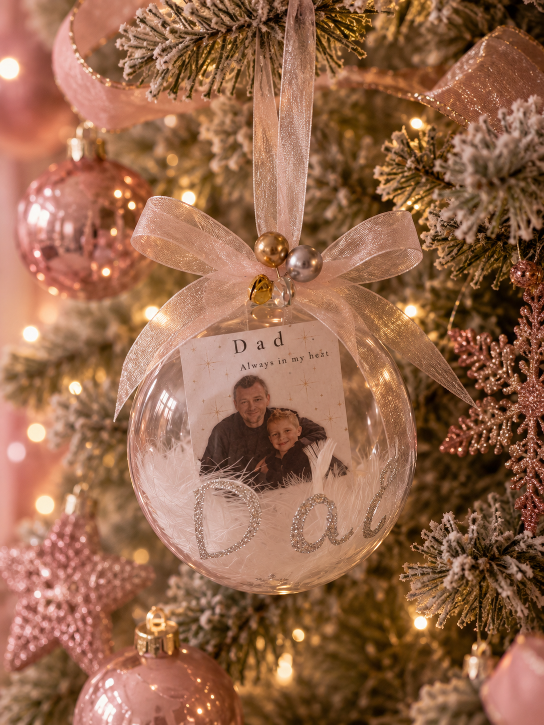 Personalised Memorial Photo Bauble | Feather Keepsake Ornament