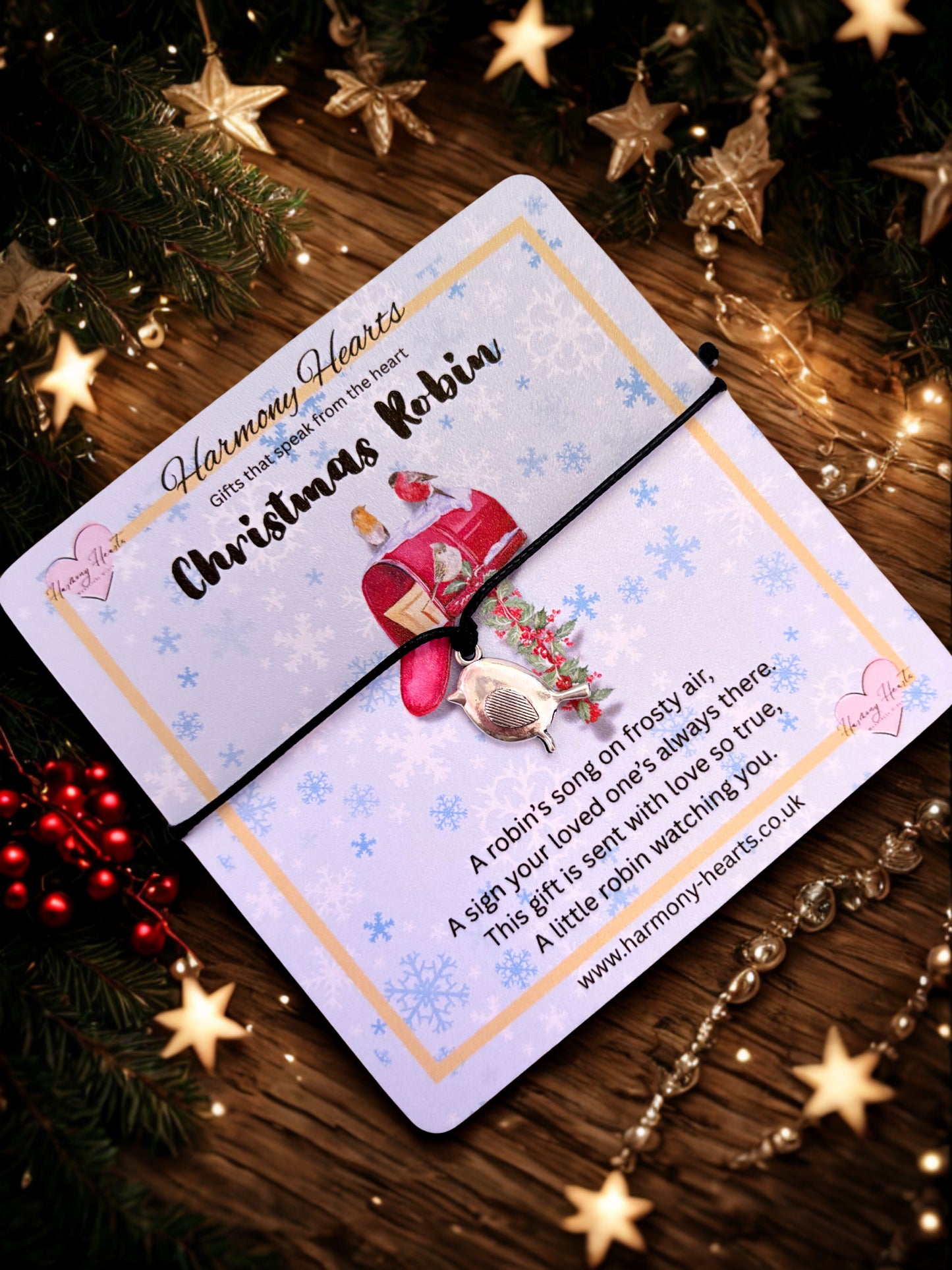 Christmas Robin Bracelet – Memorial Gift with Poem Card | Harmony Hearts