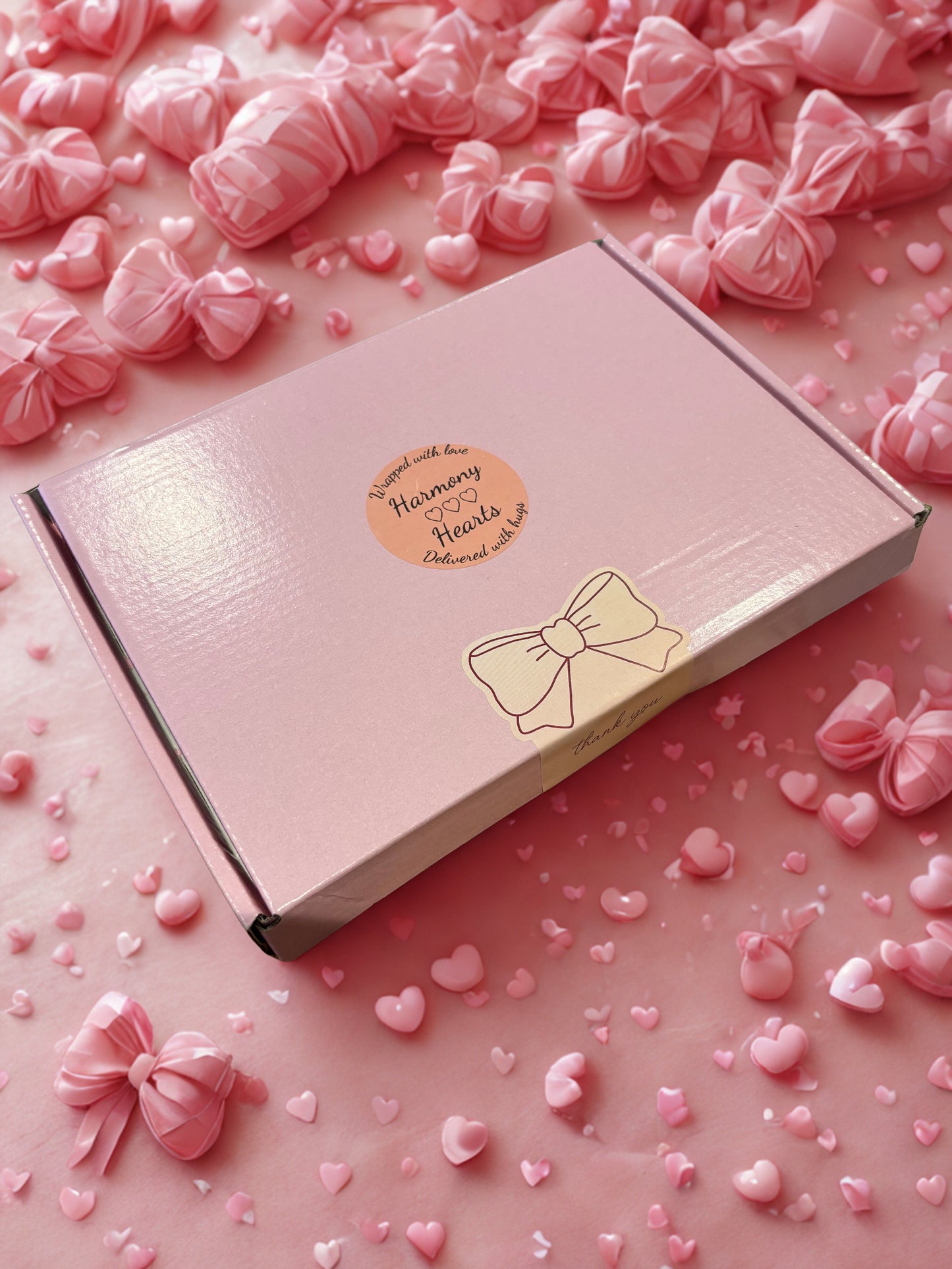 Pink box with decorative elements on a pink background