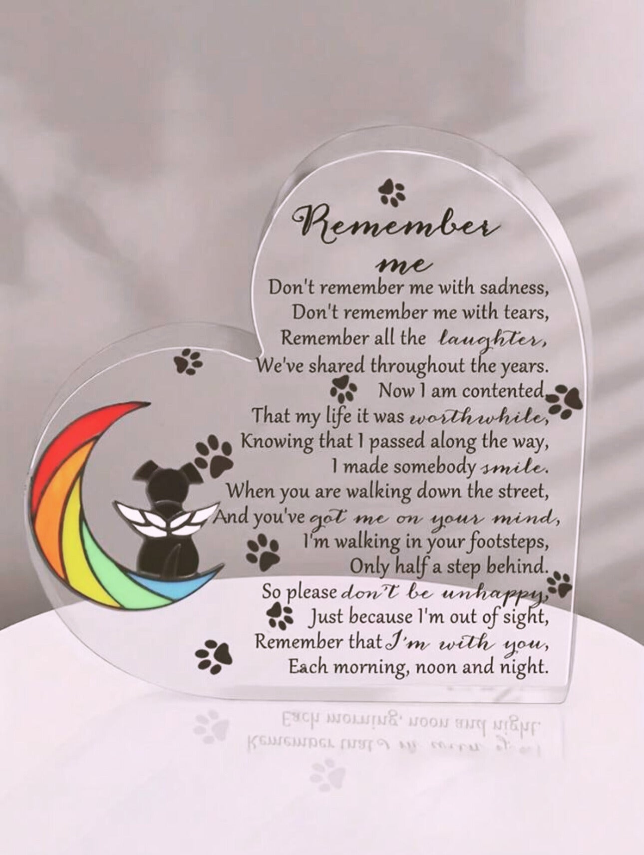 Rainbow Bridge Dog Heart Memorial Plaque with Poem, Paw Prints, and Rainbow Design – Pet Loss Sympathy Gift and Keepsake