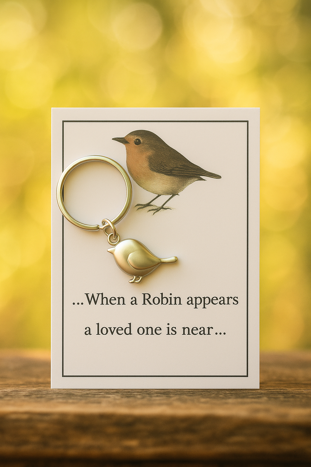 Robin keyring on a card