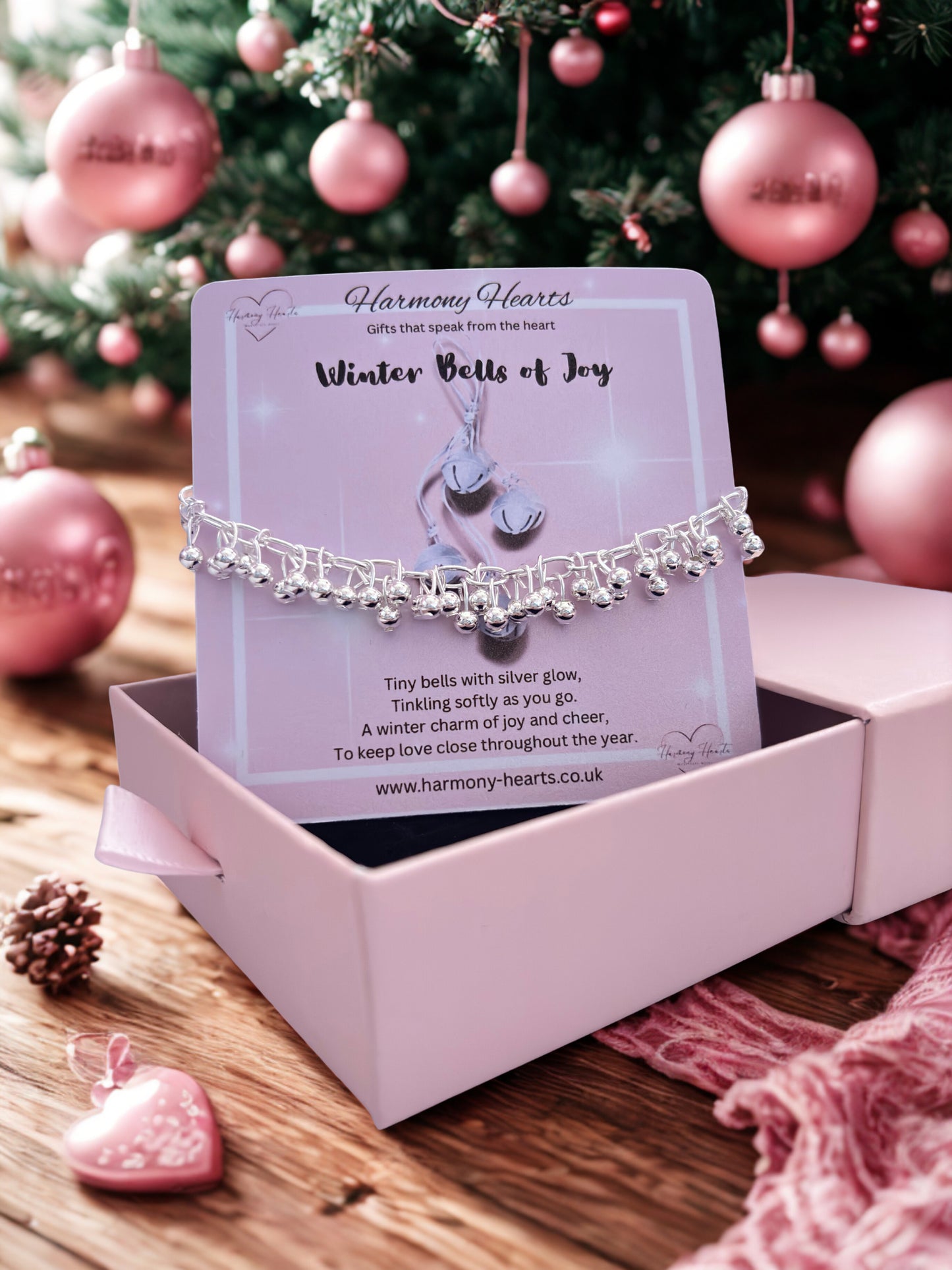 Bracelet in a box with a card on a festive background