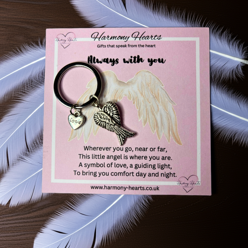 Always With You Angel Wings Keyring with Poem Card – Memorial Remembrance Gift