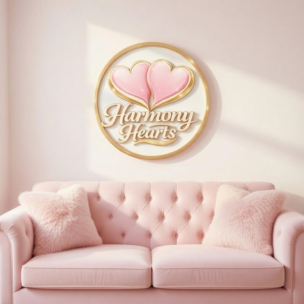 Harmony Hearts logo with a pink sofa