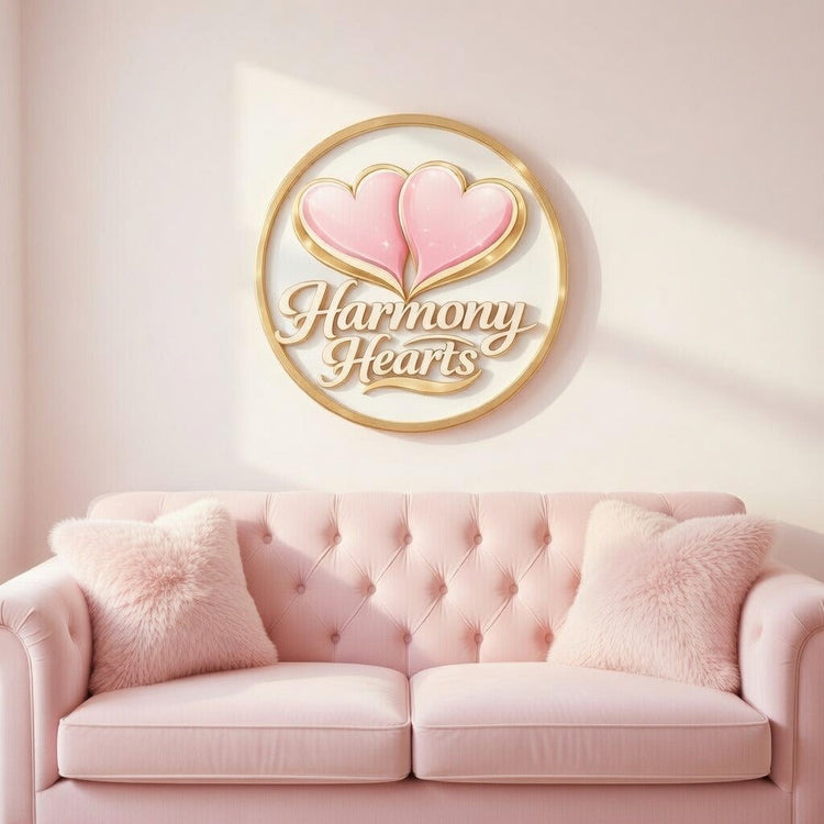 Harmony Hearts logo with a pink sofa