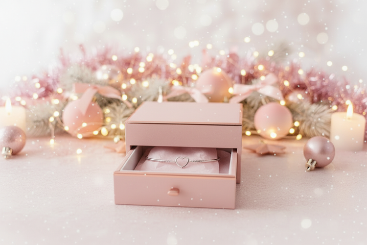 Blush Pink Open Drawer Christmas Jewellery Collection Image