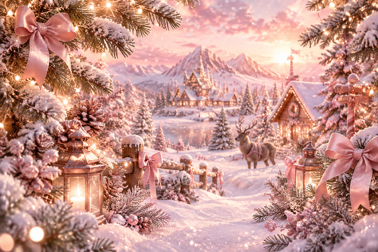 Snowy magical North Pole Christmas scene