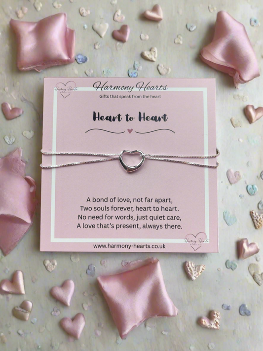 Open Heart Silver-Tone Bracelet – Heart to Heart Poem Card Gift for Her | Harmony Hearts