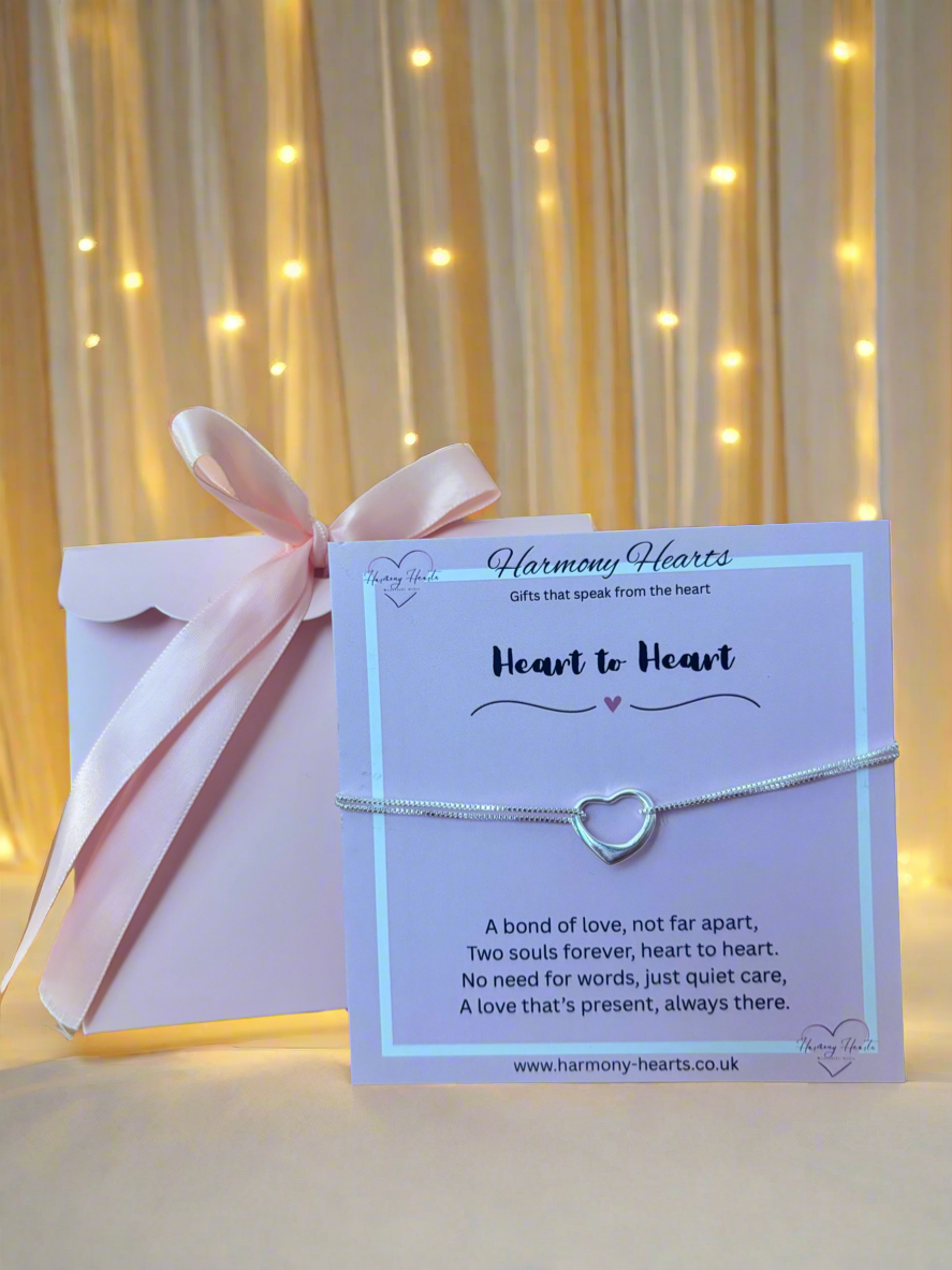 Open Heart Silver-Tone Bracelet – Heart to Heart Poem Card Gift for Her | Harmony Hearts