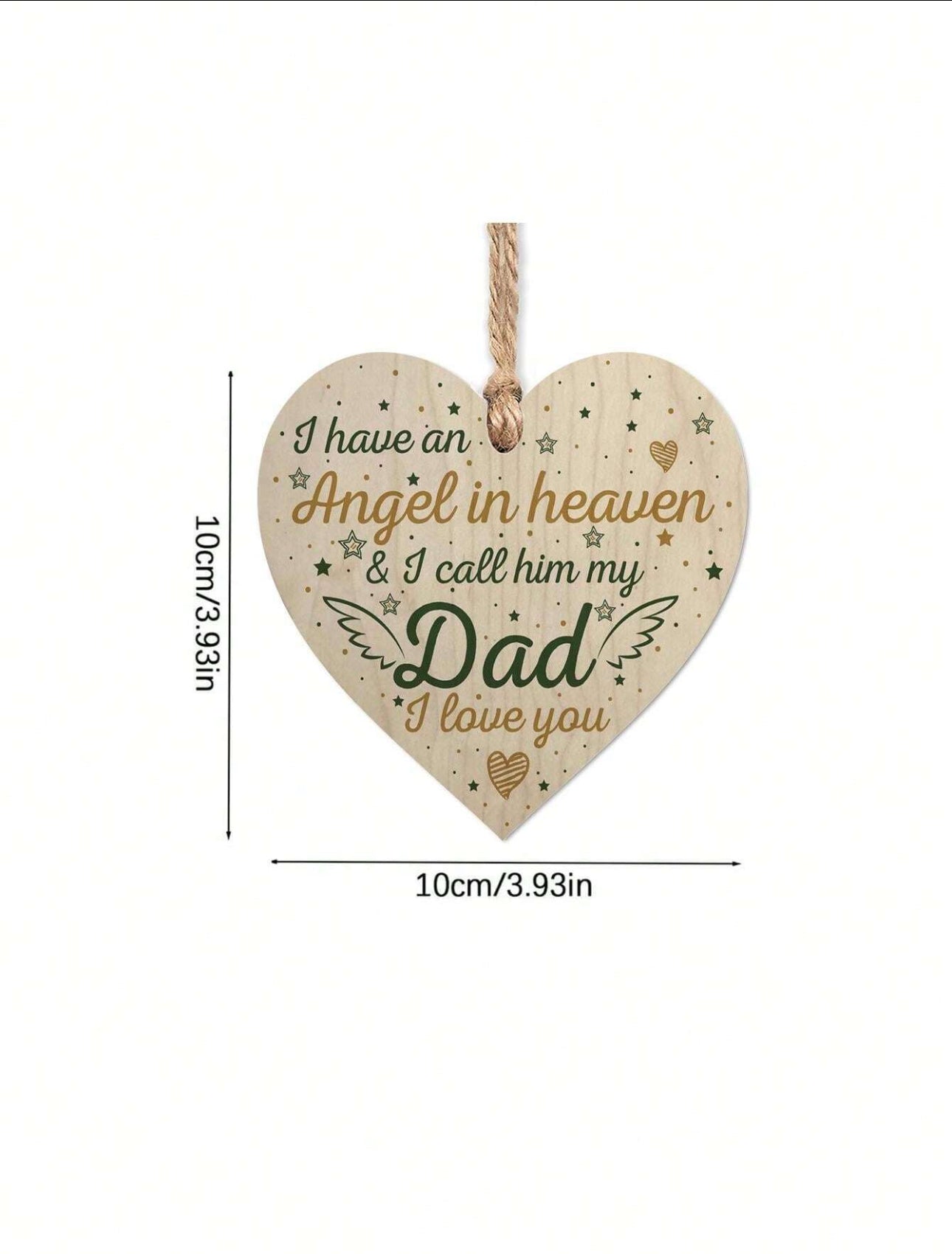 “Angel in Heaven” Heart-Shaped Wooden Hanging Plaque – Dad Memorial Keepsake with Engraved Tribute

