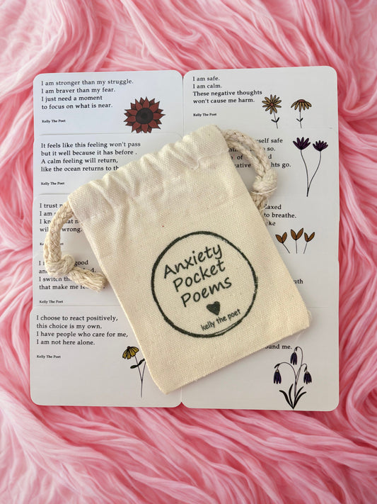  'Anxiety Pocket Poems' on a pink textured background