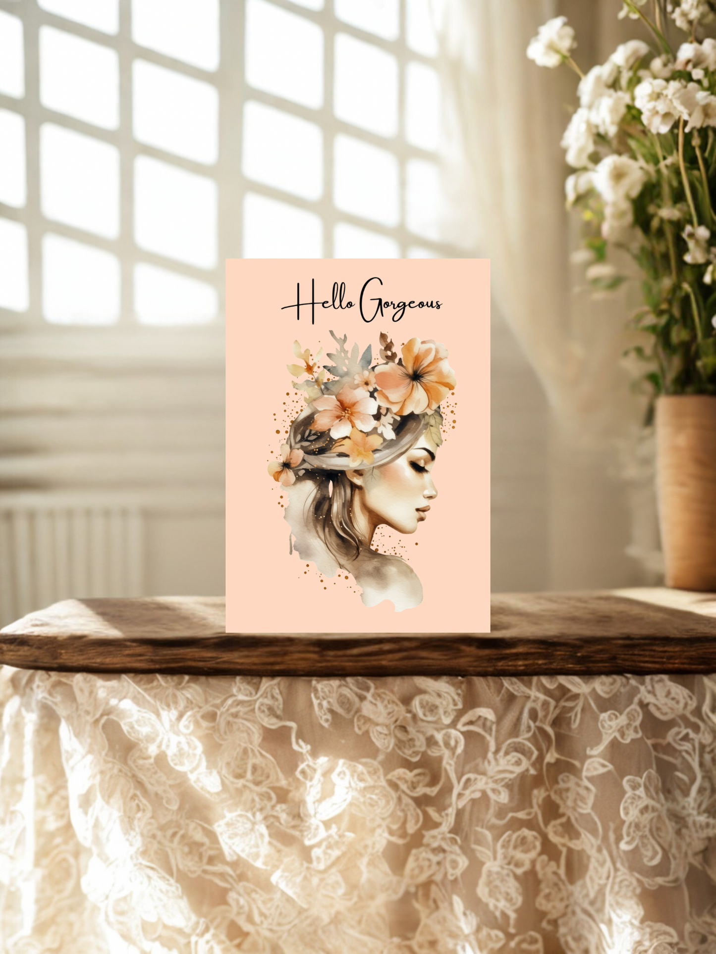 Print with a lady and the words Hello Gorgeous