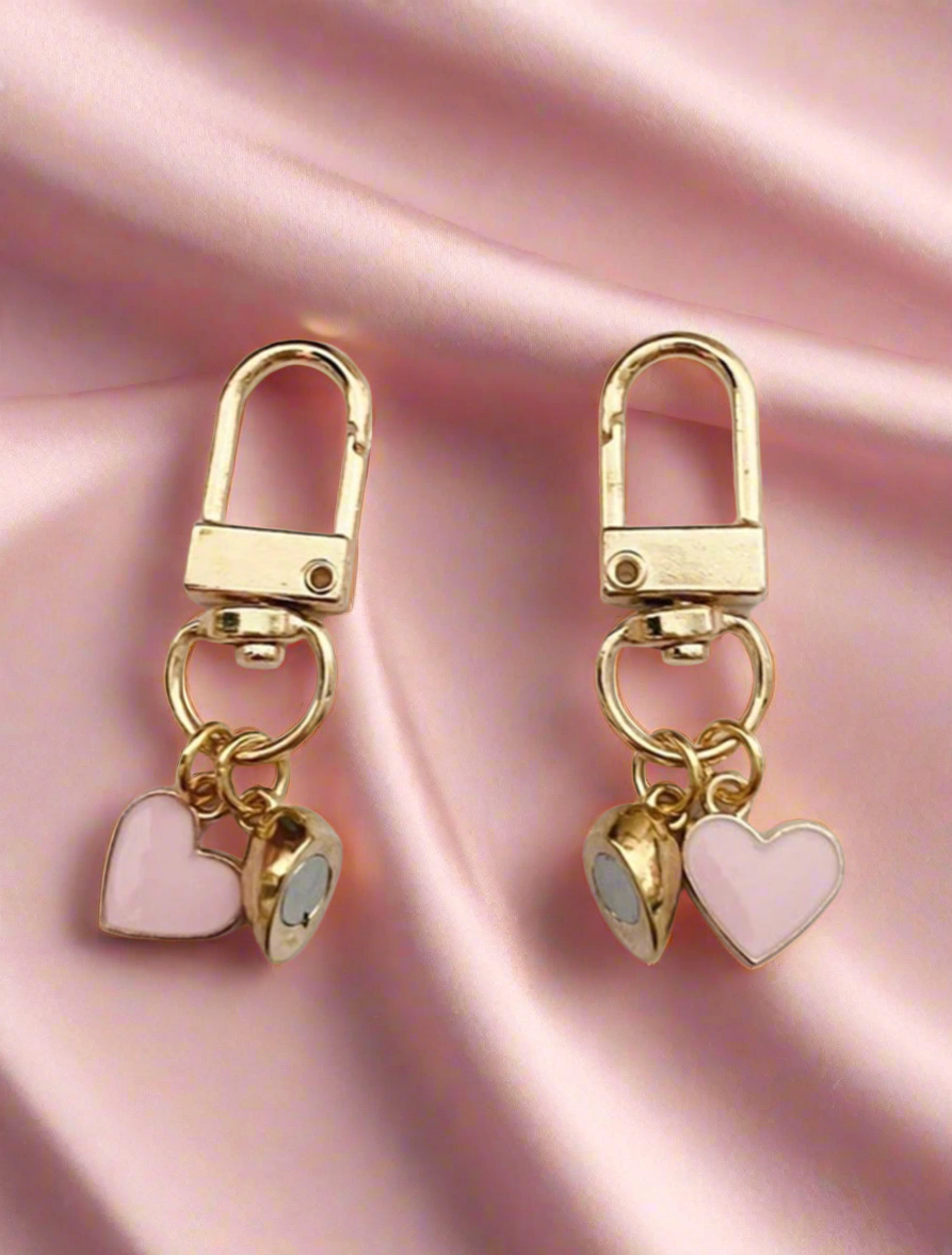 Double Charm Heart Keyring in Blush Pink & Gold – Stylish Friendship Gift or Bag Accessory

