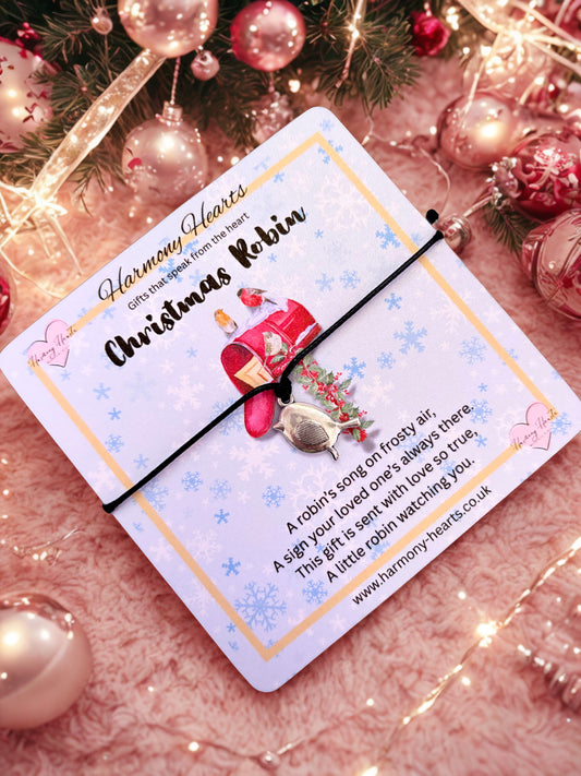 Christmas-themed product packaging with a robin design on a festive background.