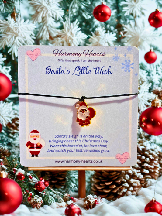 Bracelet packaging with Santa design on a Christmas-themed background