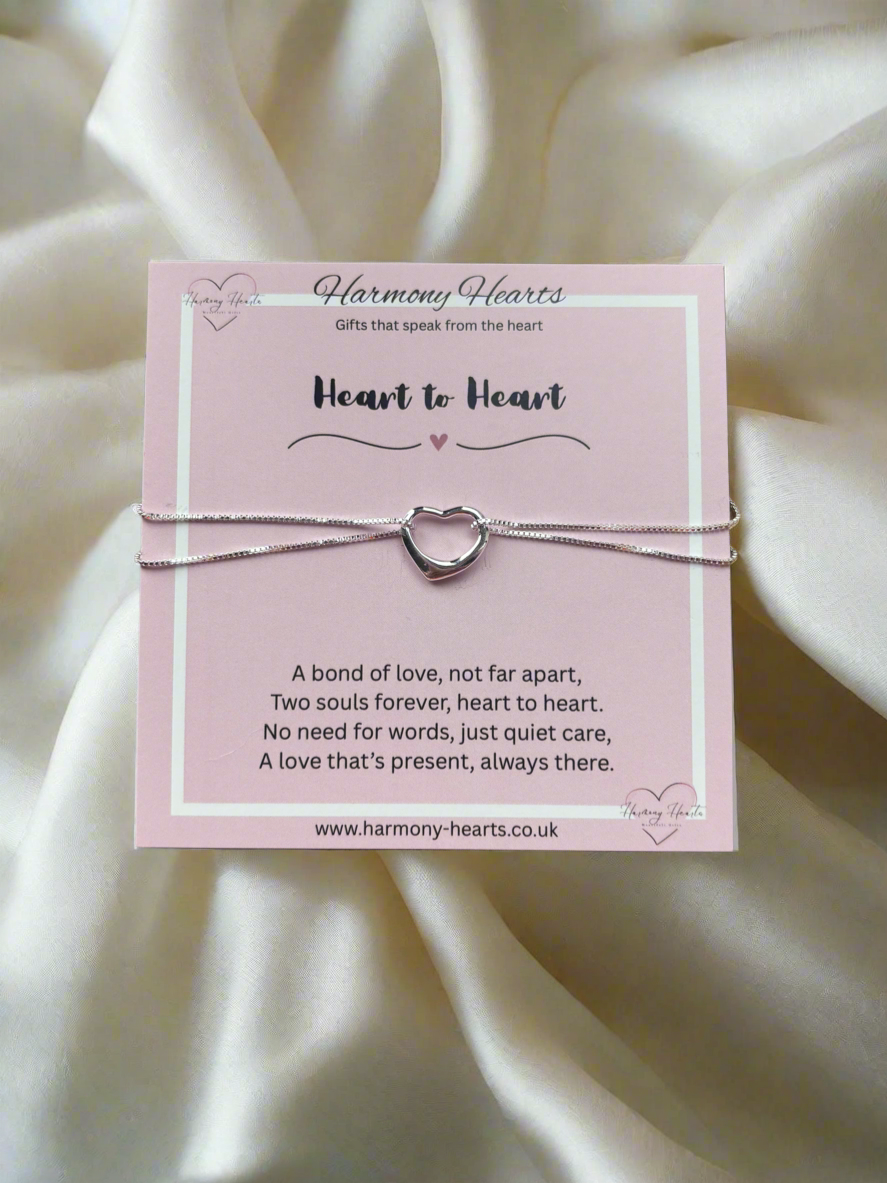 Open Heart Silver-Tone Bracelet – Heart to Heart Poem Card Gift for Her | Harmony Hearts
