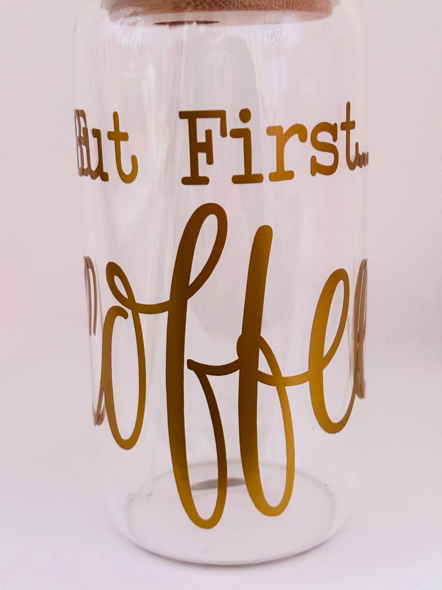 But First Coffee Glass Cup | Cute Drink Glass with Straw & Lid