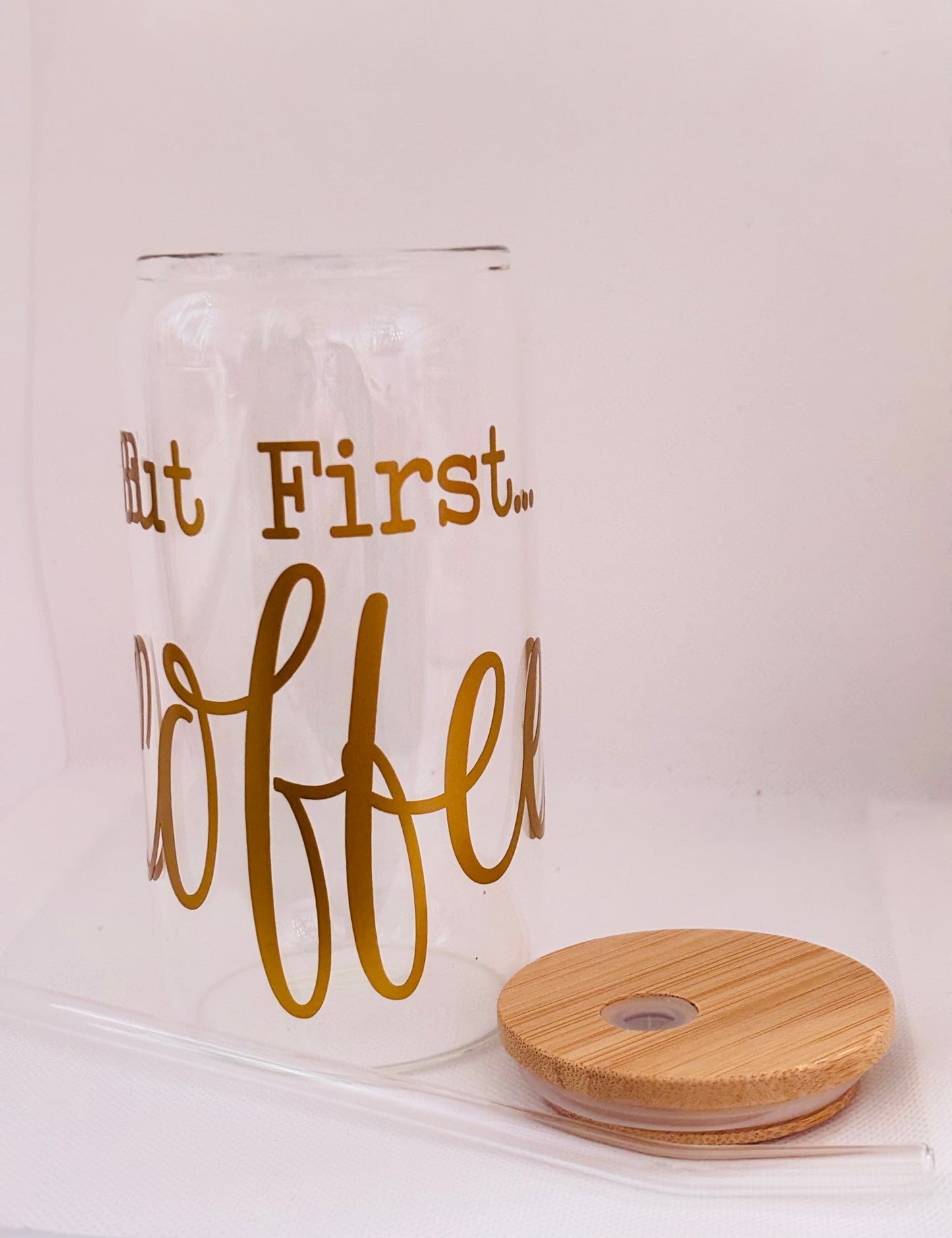But First Coffee Glass Cup | Cute Drink Glass with Straw & Lid