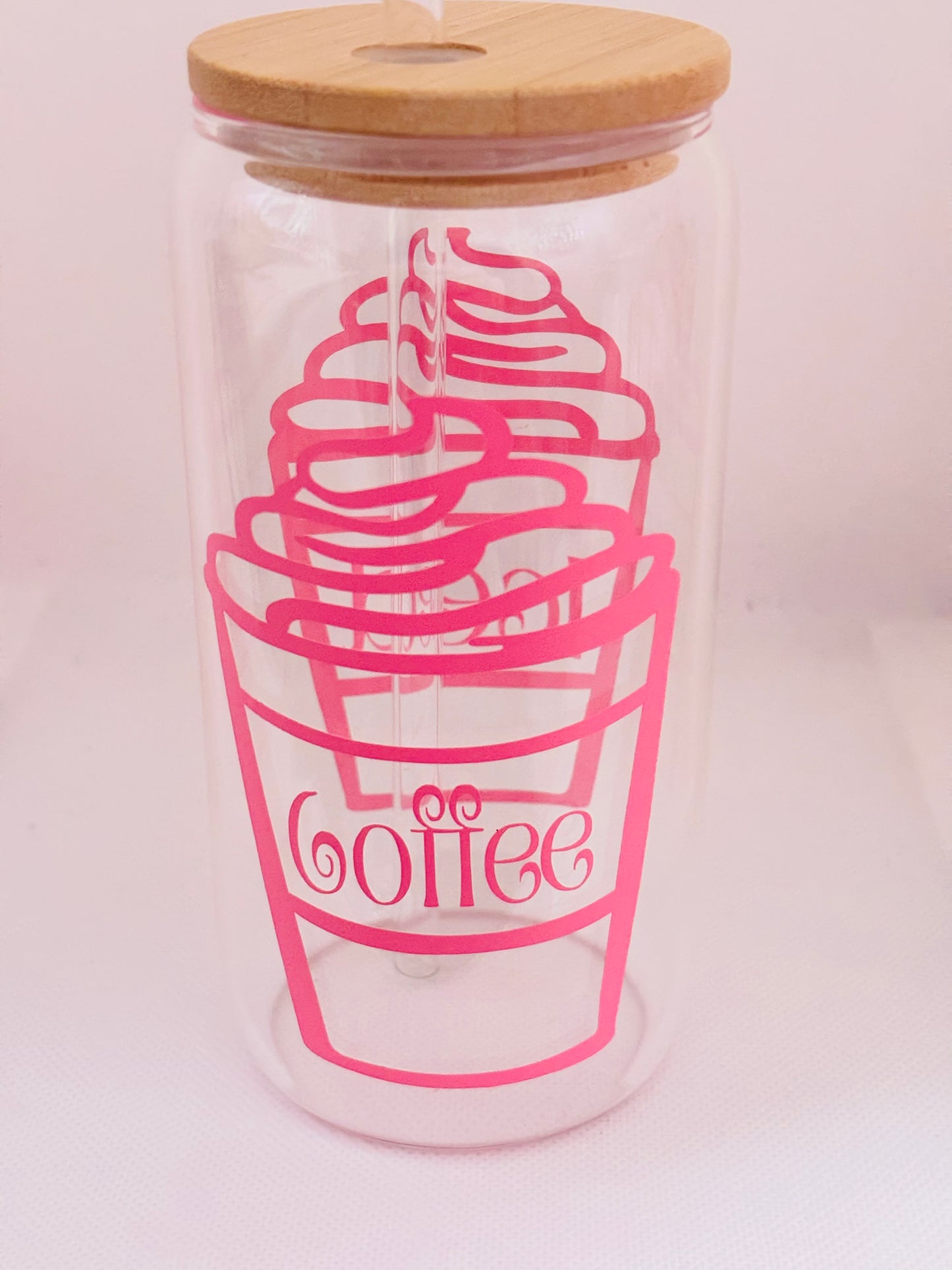 Iced | Coffee Glass Cup | Cute Drink Glass with Straw & Lid