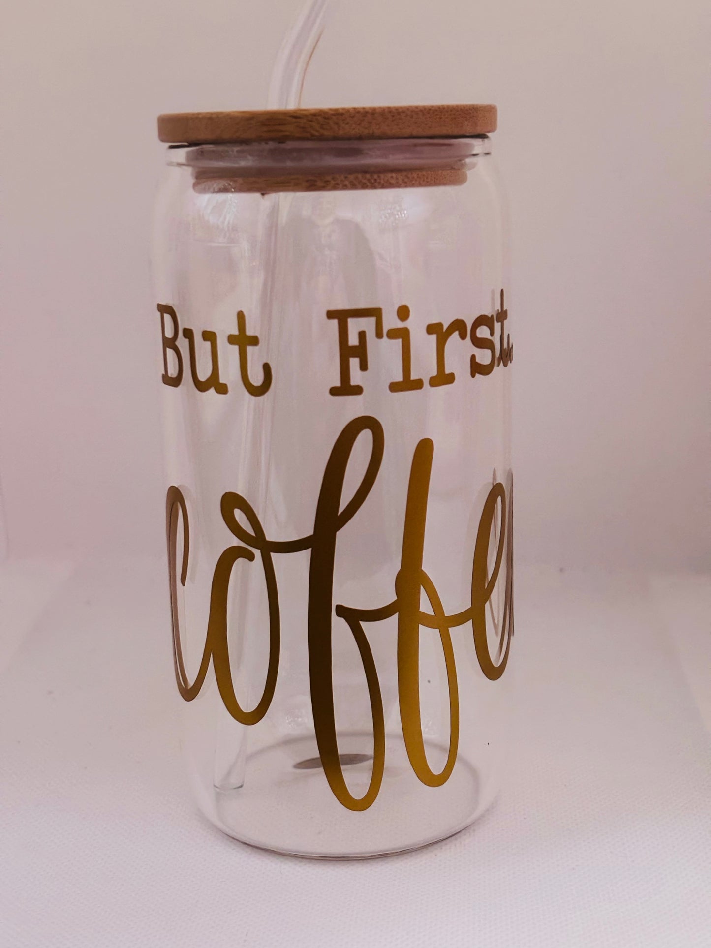 But First Coffee Glass Cup | Cute Drink Glass with Straw & Lid