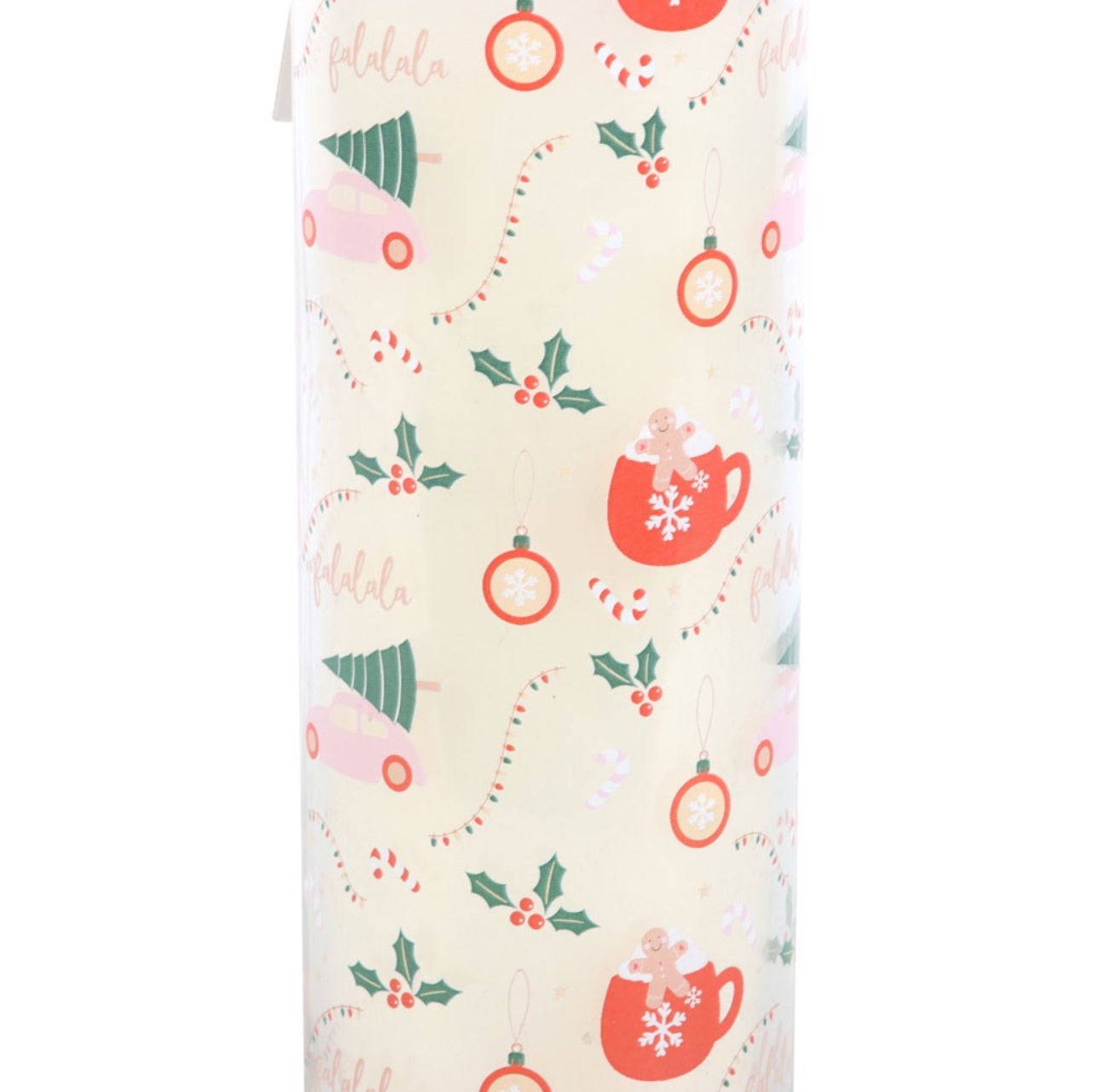 Candle with Christmas-themed design on a white background