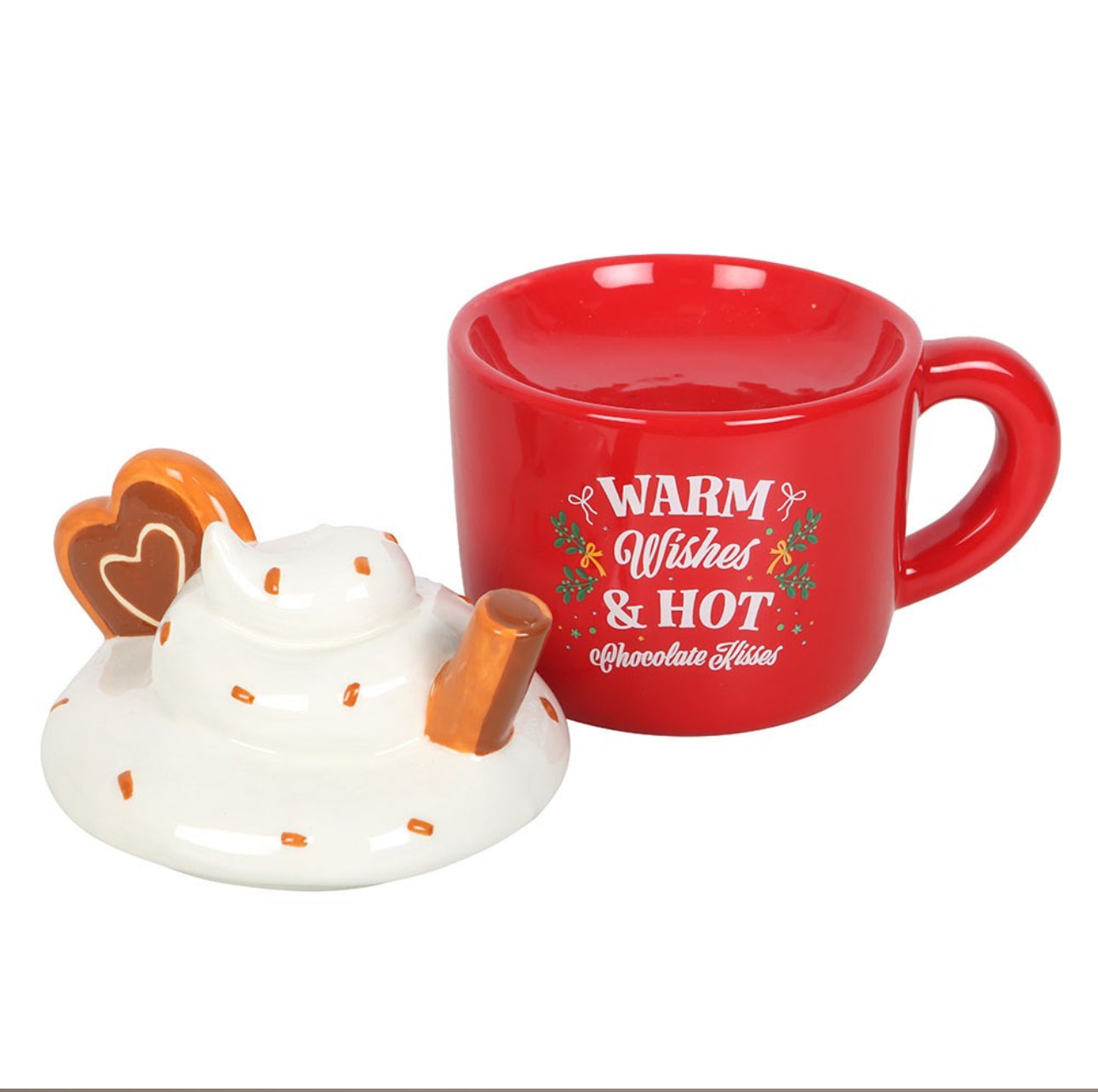 Mug shaped oil burner with lid stood beside