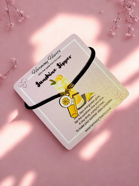 Sunshine Sipper Lemon Charm Bracelet – Summer Gift with Poem Card