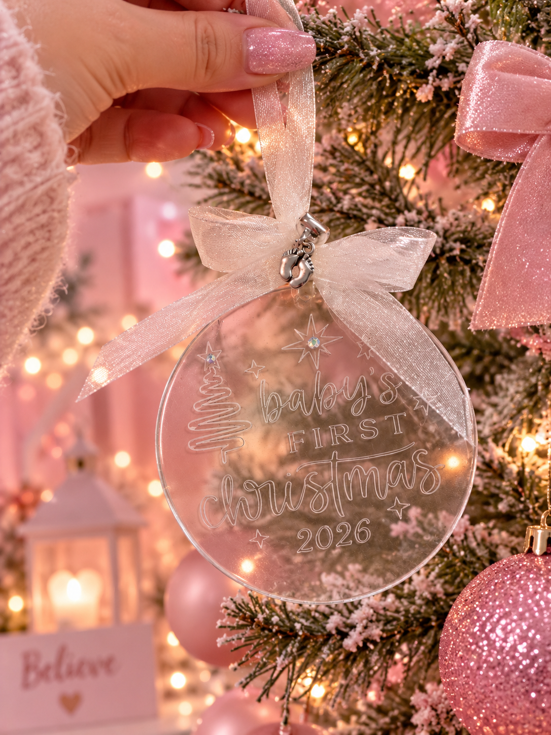 Baby’s First Christmas 2026 Personalised Acrylic Bauble