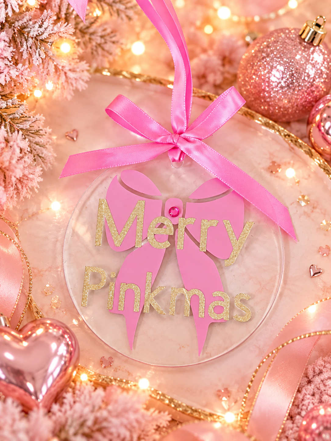 Merry Pinkmas Bauble | Pink Bow Christmas Tree Decoration