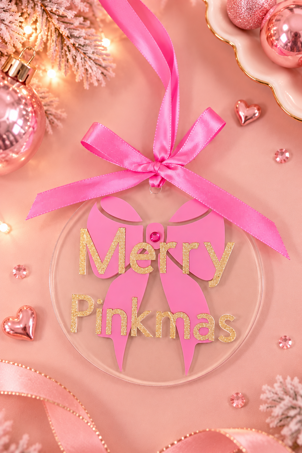 Merry Pinkmas Bauble | Pink Bow Christmas Tree Decoration