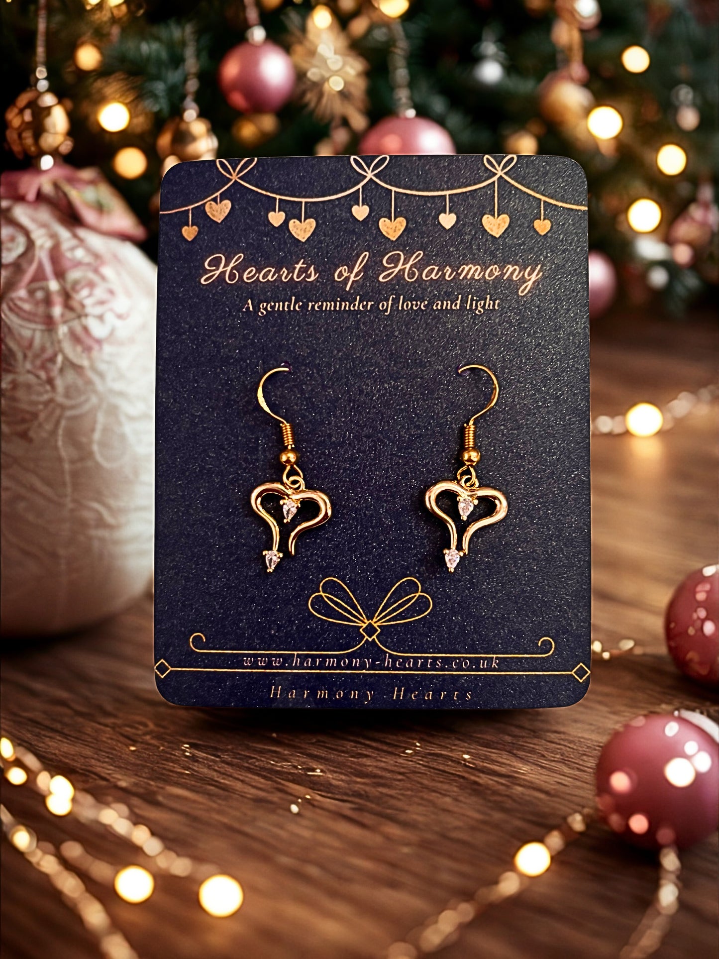 Hearts of Harmony – Gold Heart Drop Earrings