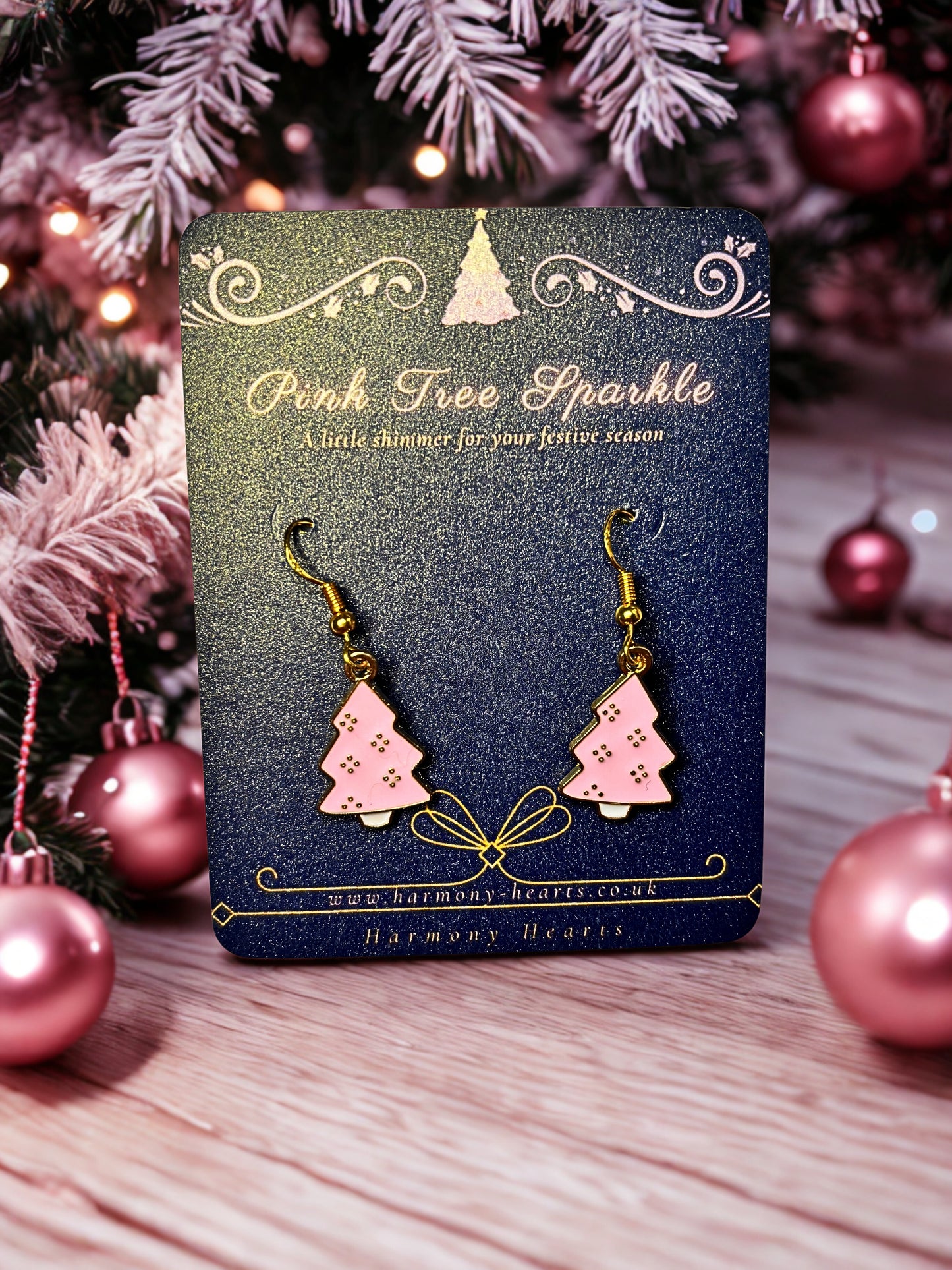 Pink Tree Sparkle – Christmas Tree Earrings