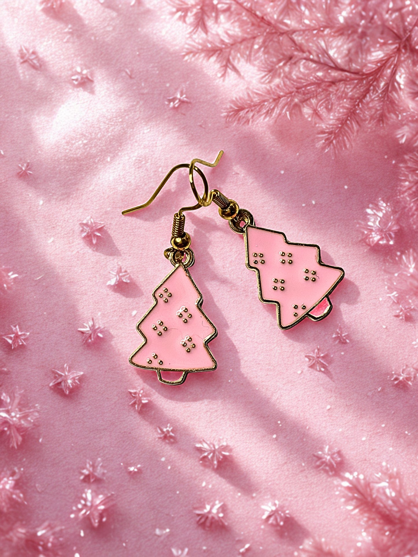 Pink Tree Sparkle – Christmas Tree Earrings