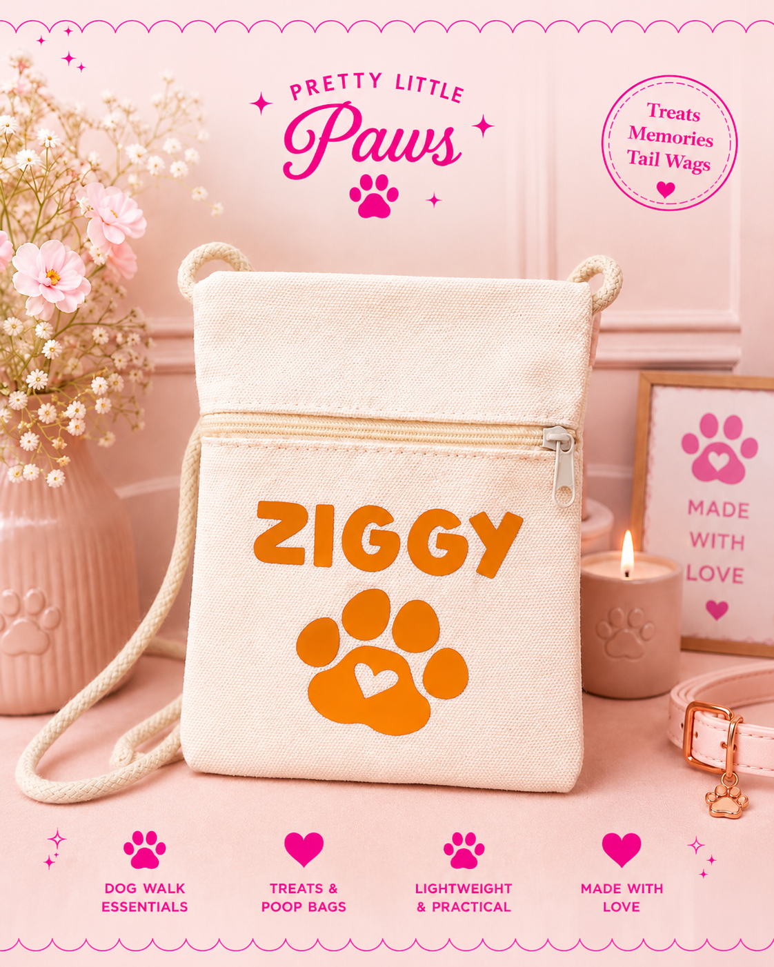 Pretty Little Paws Personalised Dog Treat & Walk Pouch