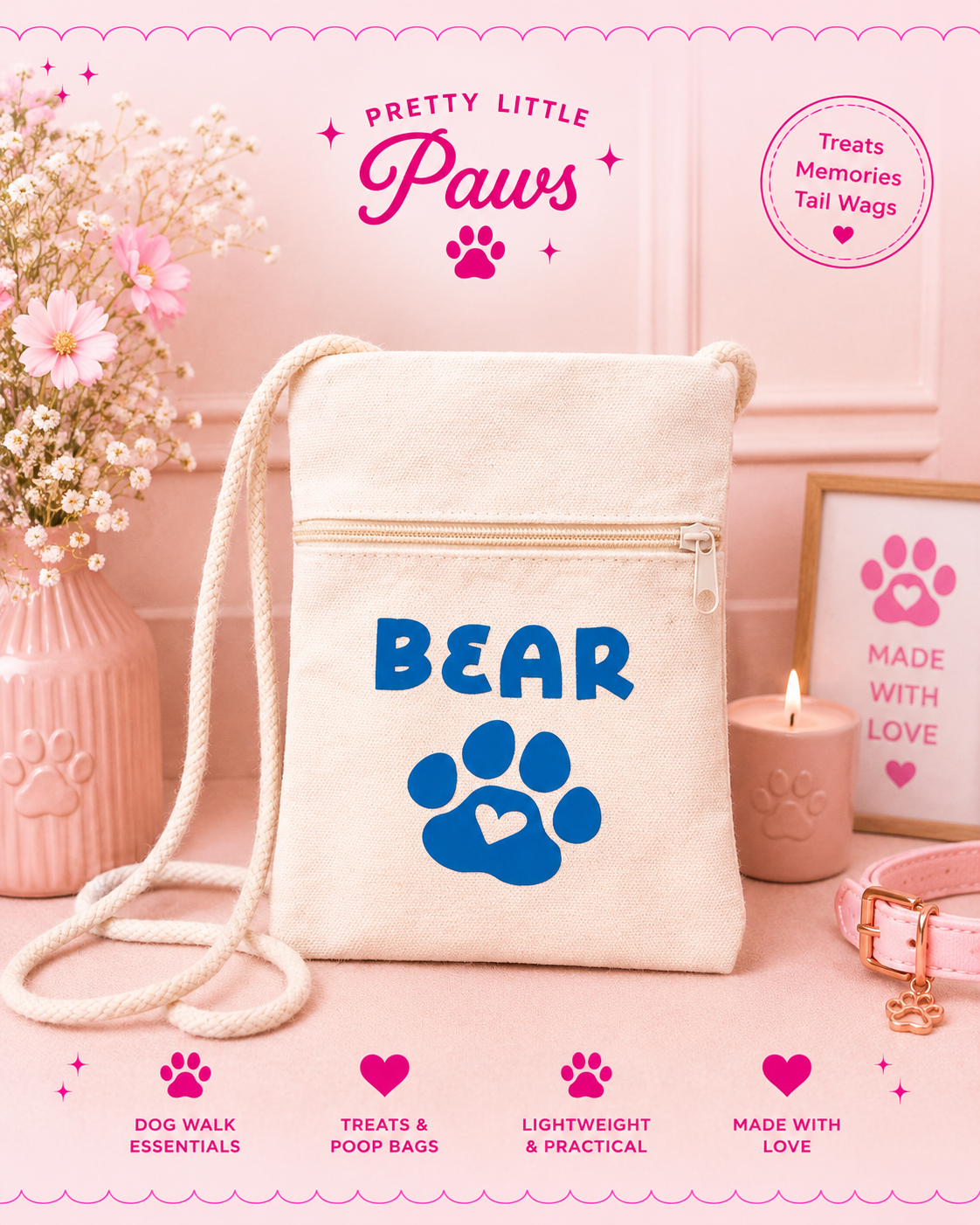 Pretty Little Paws Personalised Dog Treat & Walk Pouch