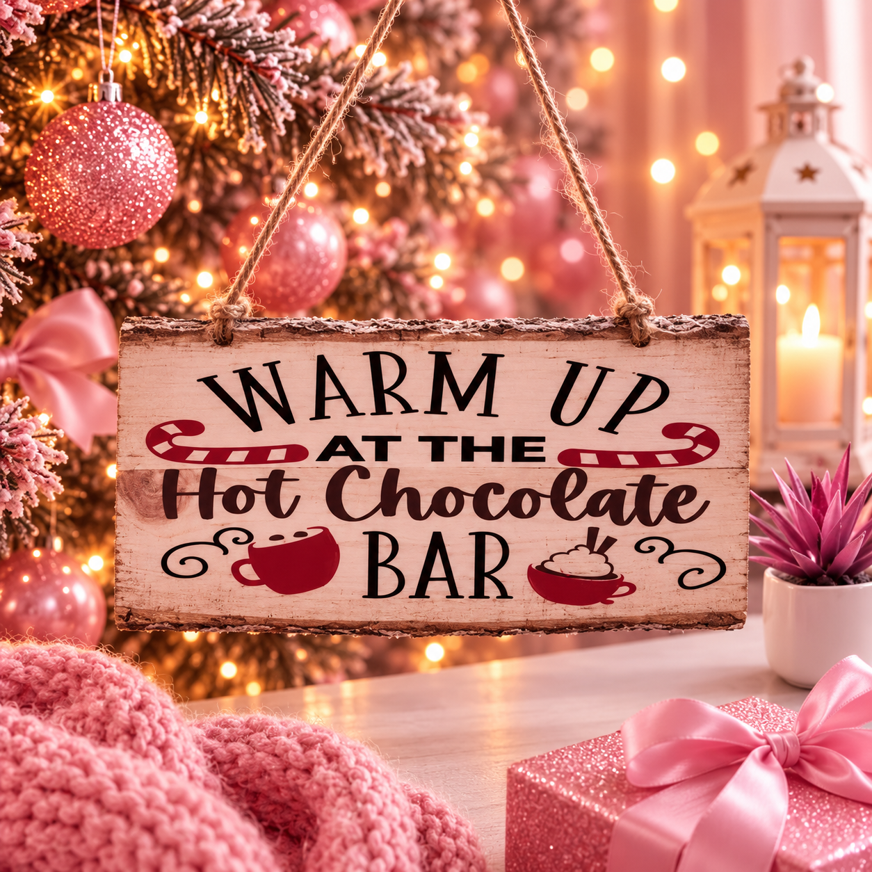 Rustic Hot Chocolate Bar Wooden Sign | Christmas Hot Chocolate Station Decor