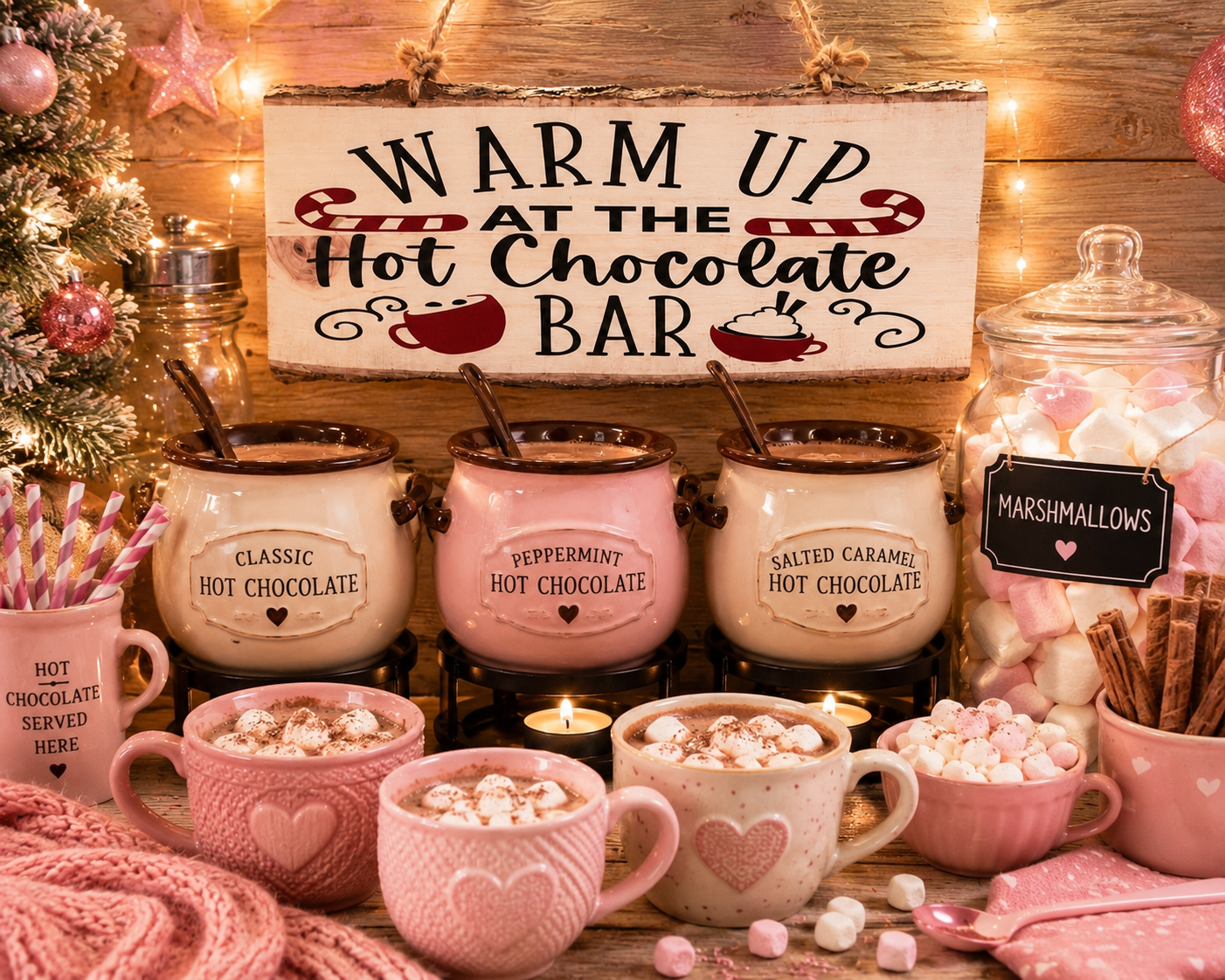 Rustic Hot Chocolate Bar Wooden Sign | Christmas Hot Chocolate Station Decor