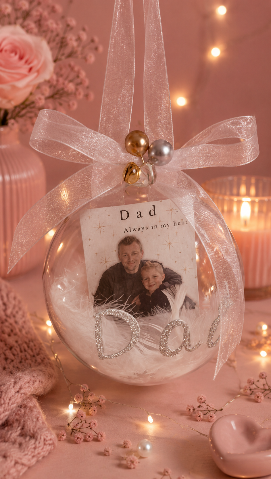 Personalised Memorial Photo Bauble | Feather Keepsake Ornament