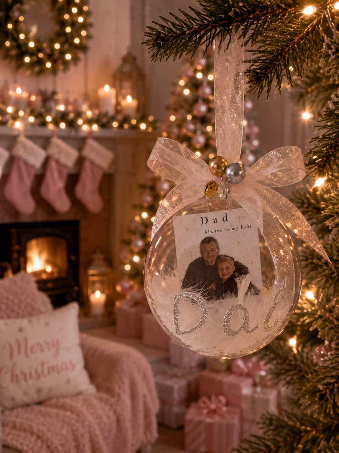 Personalised Memorial Photo Bauble | Feather Keepsake Ornament
