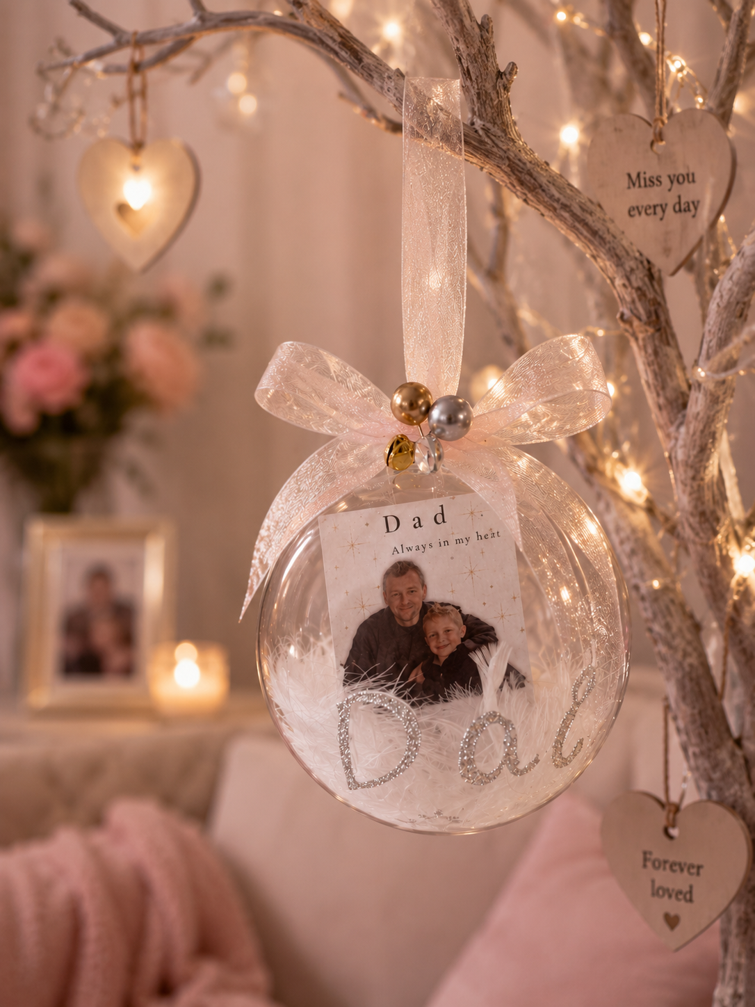 Personalised Memorial Photo Bauble | Feather Keepsake Ornament