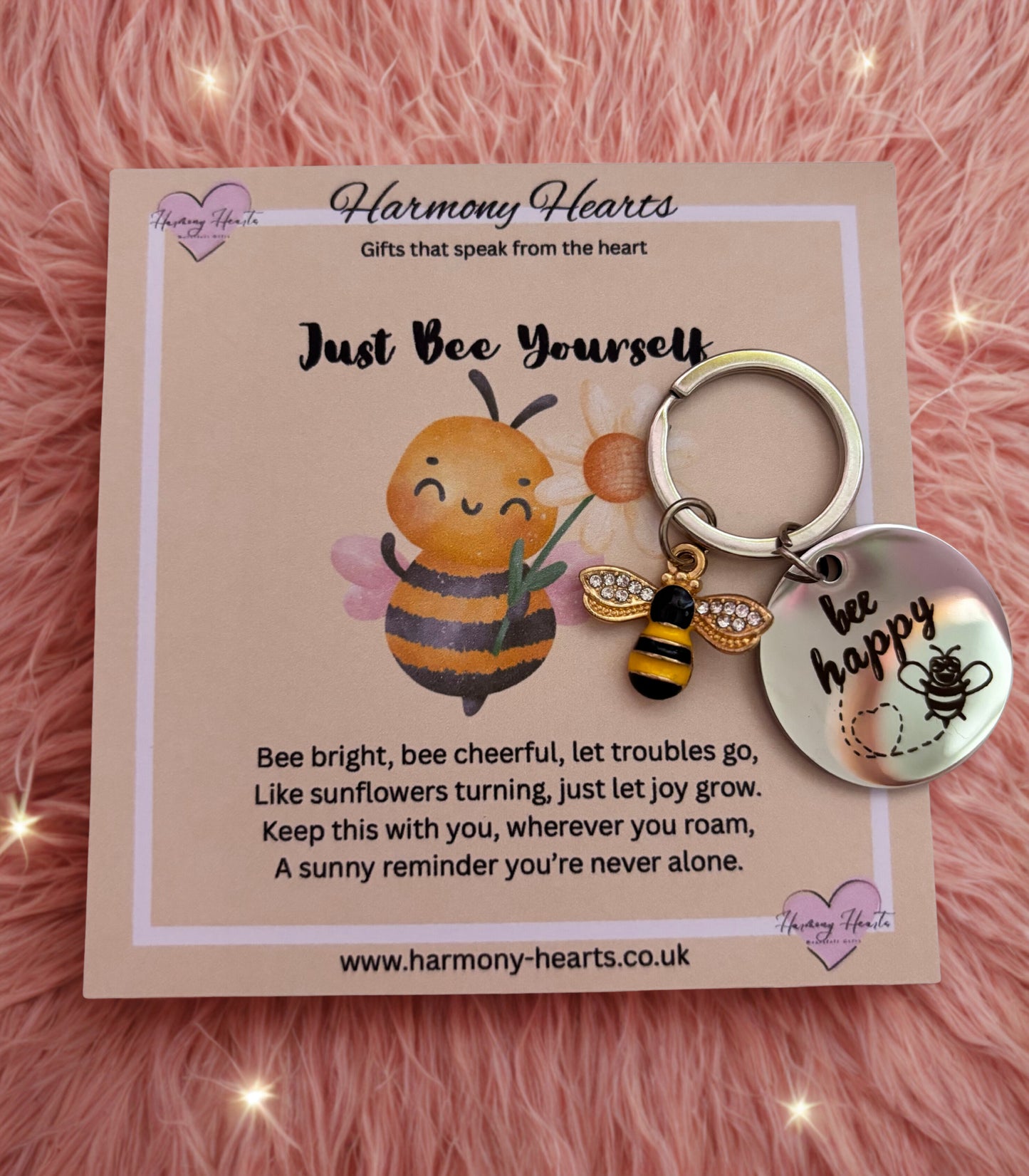 Bee Happy Keyring with Poem Card – Cute Bee Charm Gift for Positivity & Uplifting Encouragement