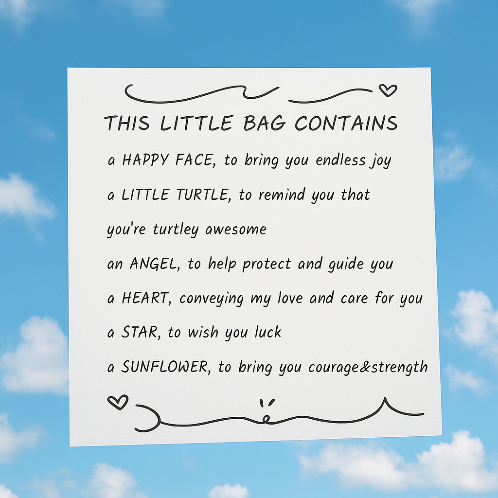 Card with little bag of friendship keepsakes