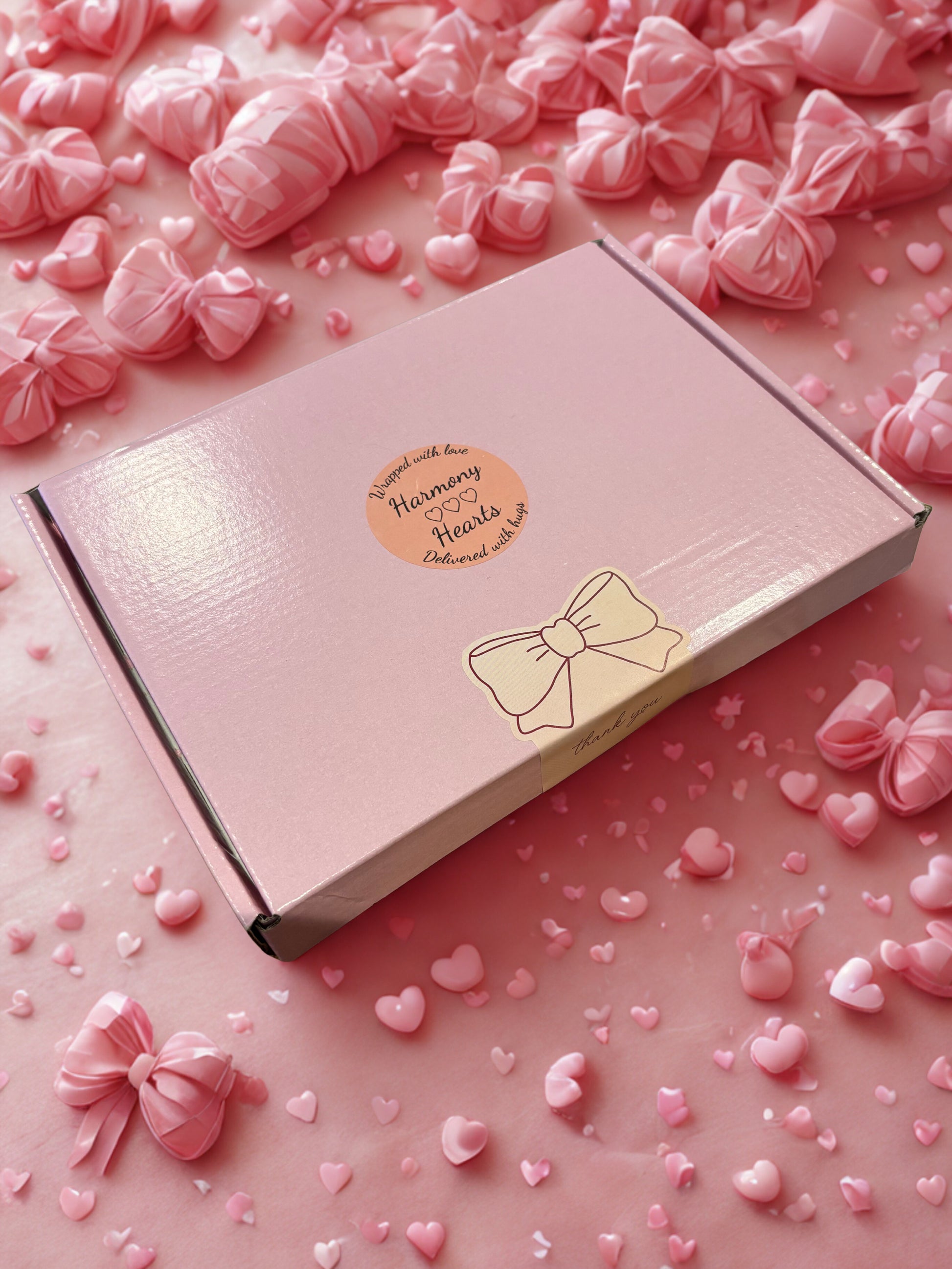 Pink box with decorative elements on a pink background