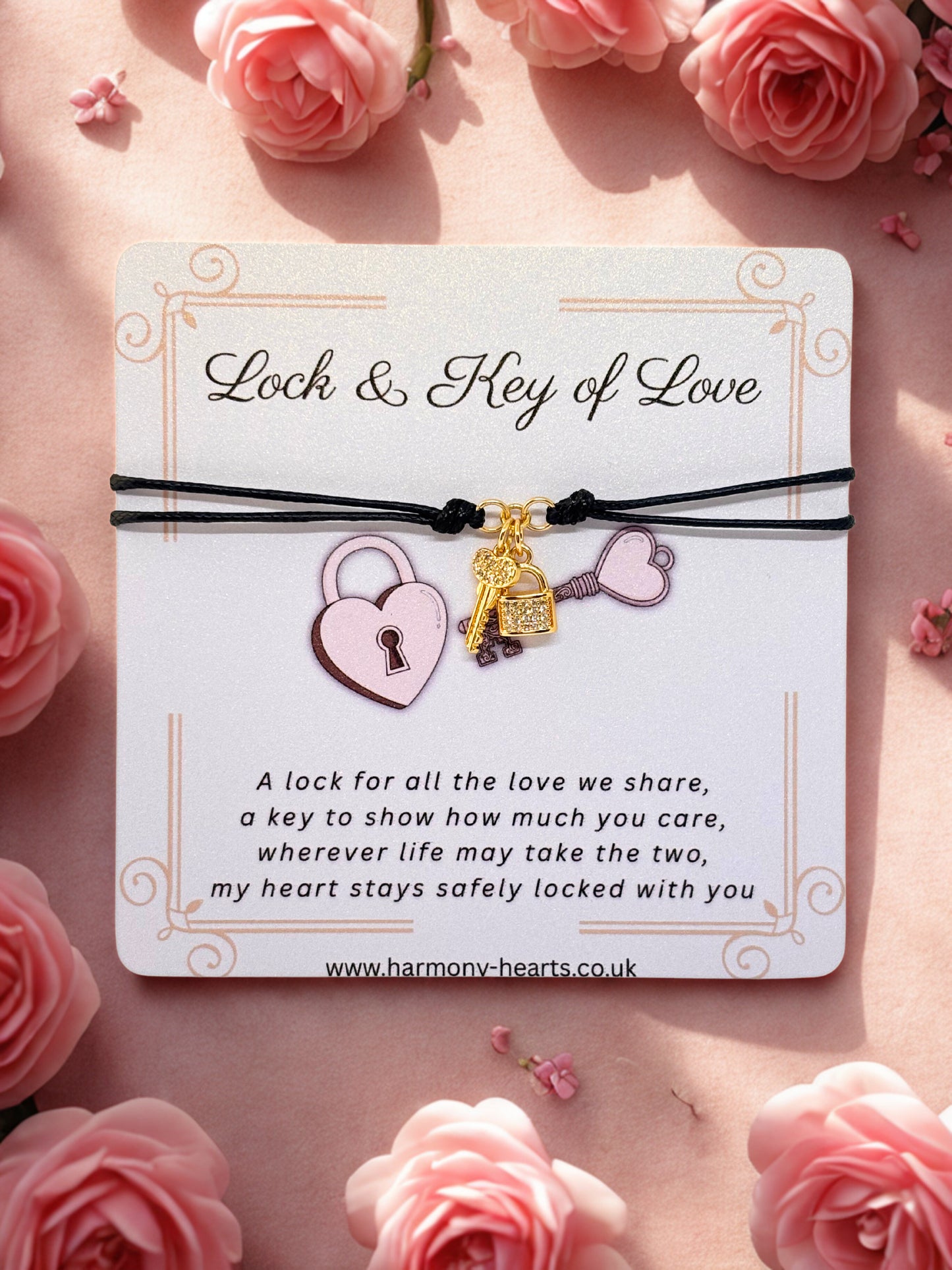 Lock & Key of Love Charm bracelet on Harmony Hearts card