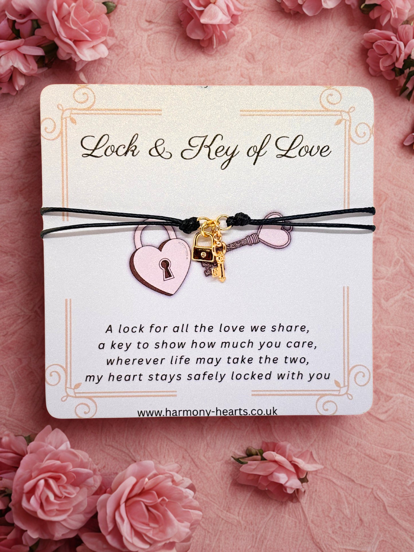 Lock and Key Charm Bracelet with Harmony Hearts branding