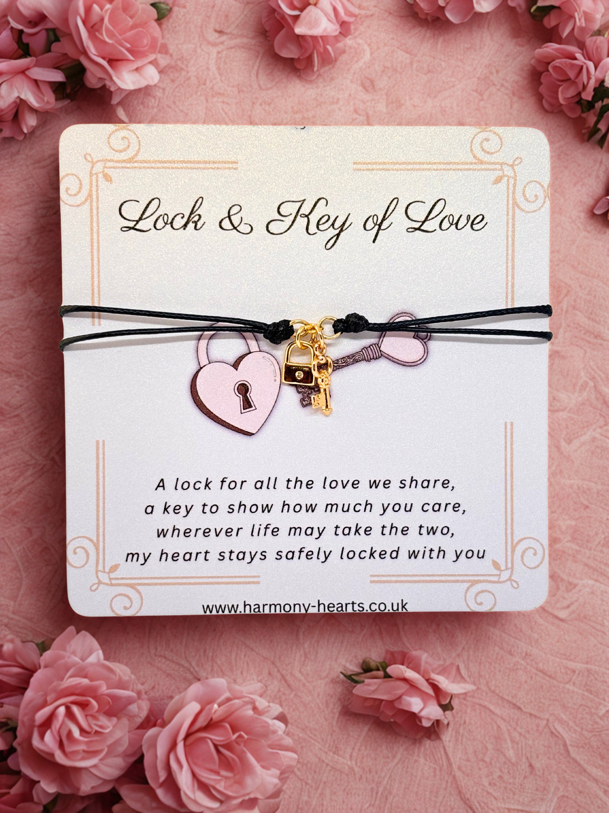 Lock and Key Charm Bracelet with Harmony Hearts branding
