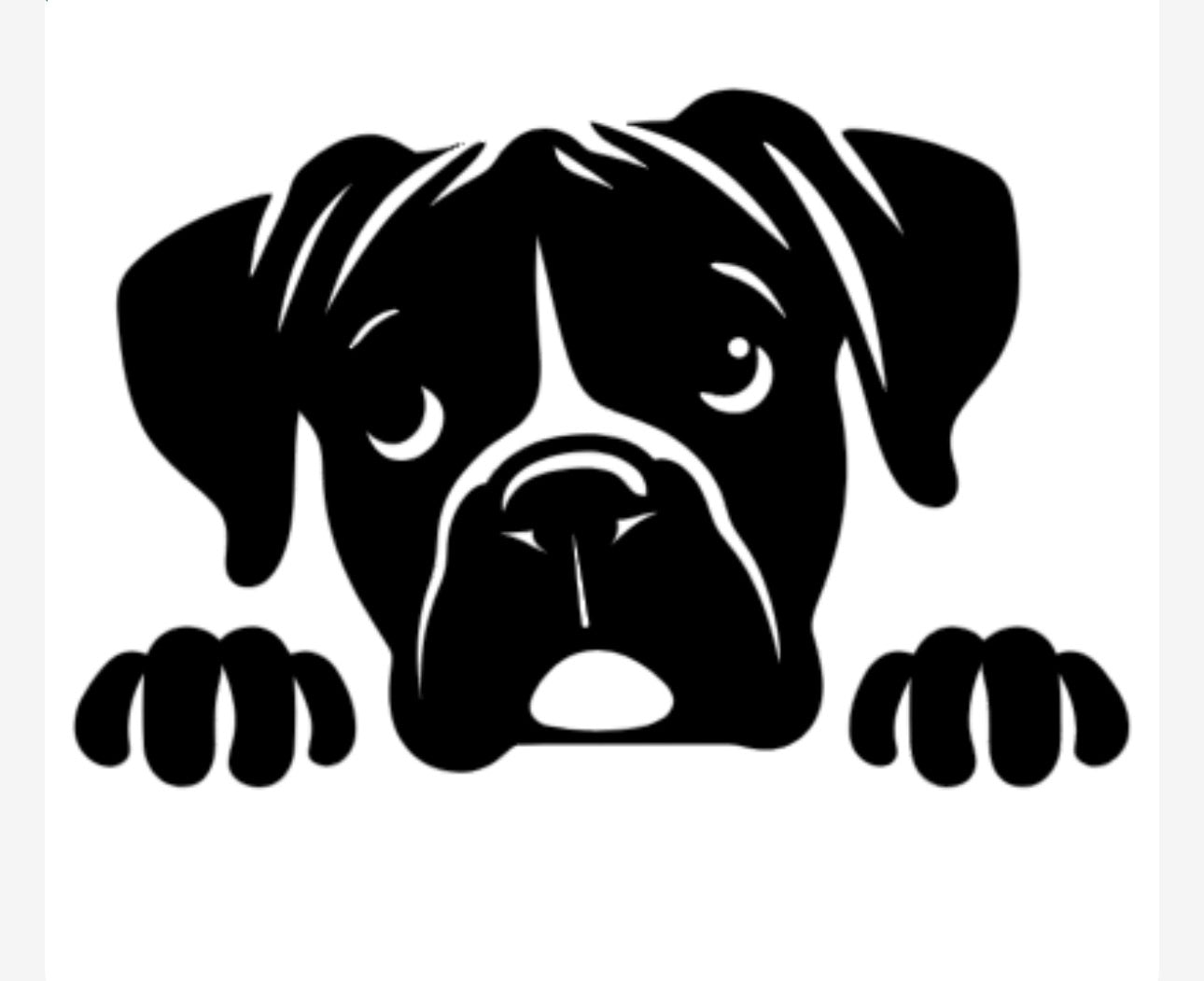 Black silhouette of a dog peeking over a surface on a white background